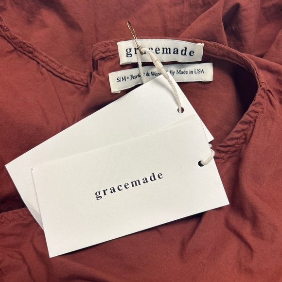 Gracemade Miriam Organic Cotton Knee Length Puff Sleeve Dress NWT Red Clay - Picture 5 of 6